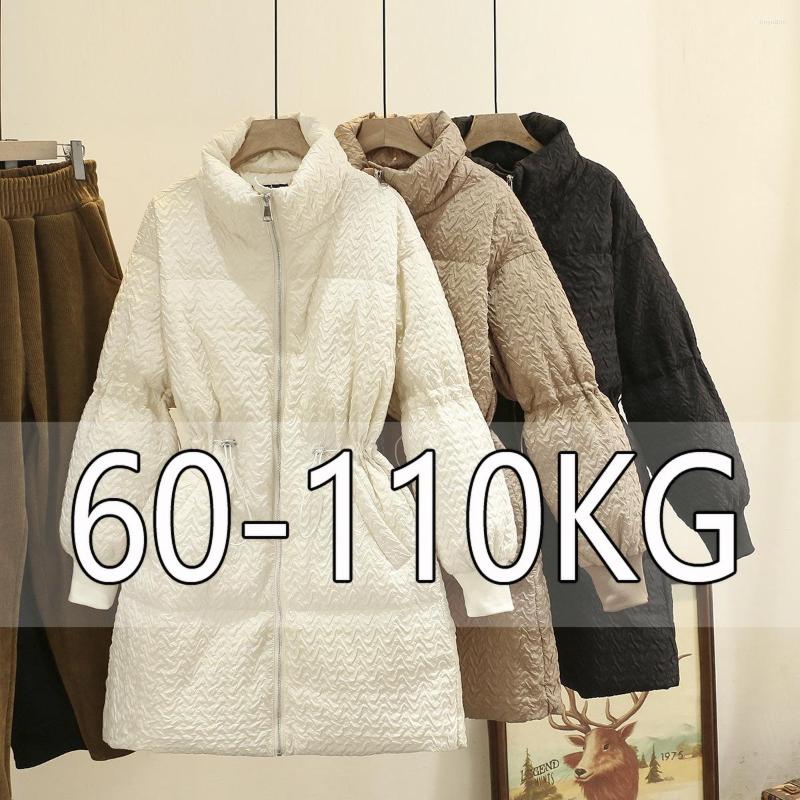 

Women's Down 4XL Large Size Winter Coat Women Korean Style Mid-length Cotton Padded Jacket Thicken Stand Collar Warm Coats Plus Beige