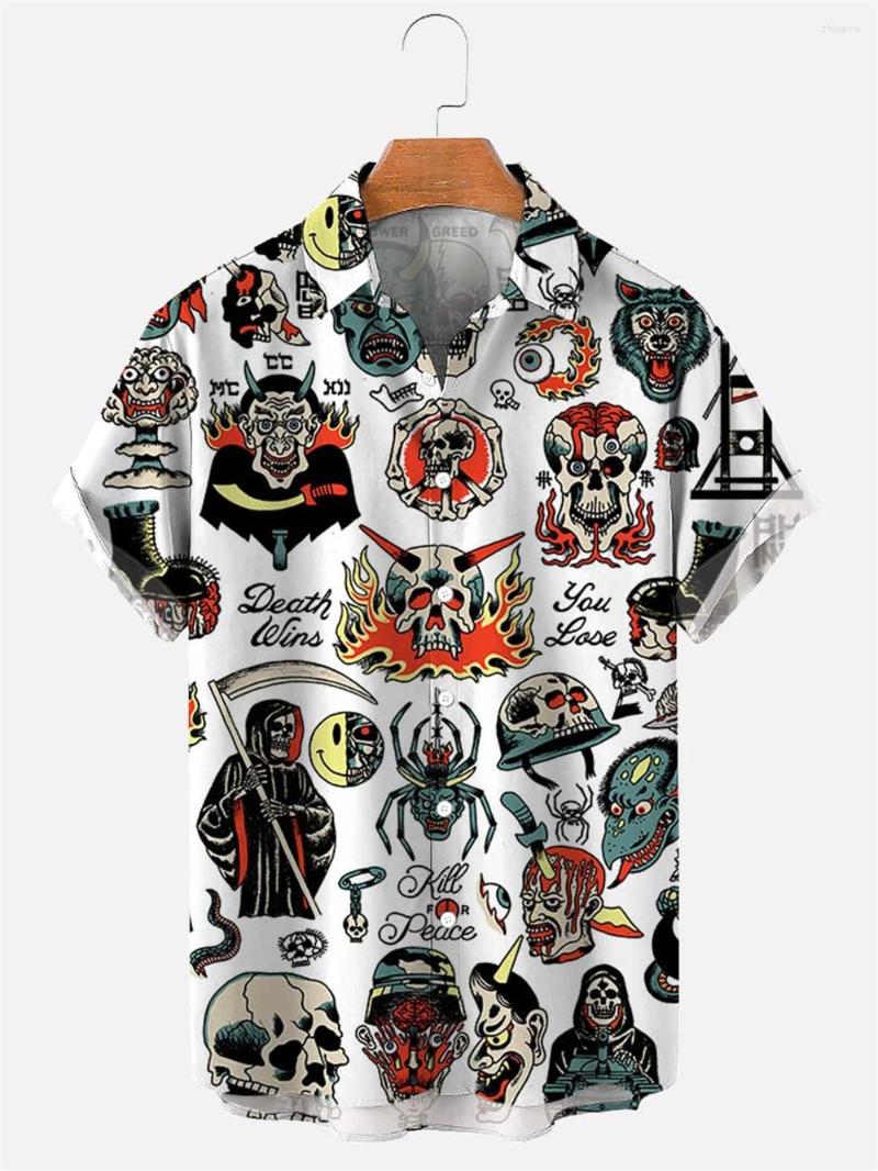 

Men's Casual Shirts 2022 Hellfire Skull Hawaiian Shirt Men's Loose Breathable Summer Street Style Beach European Size Short, Ofsz-02653