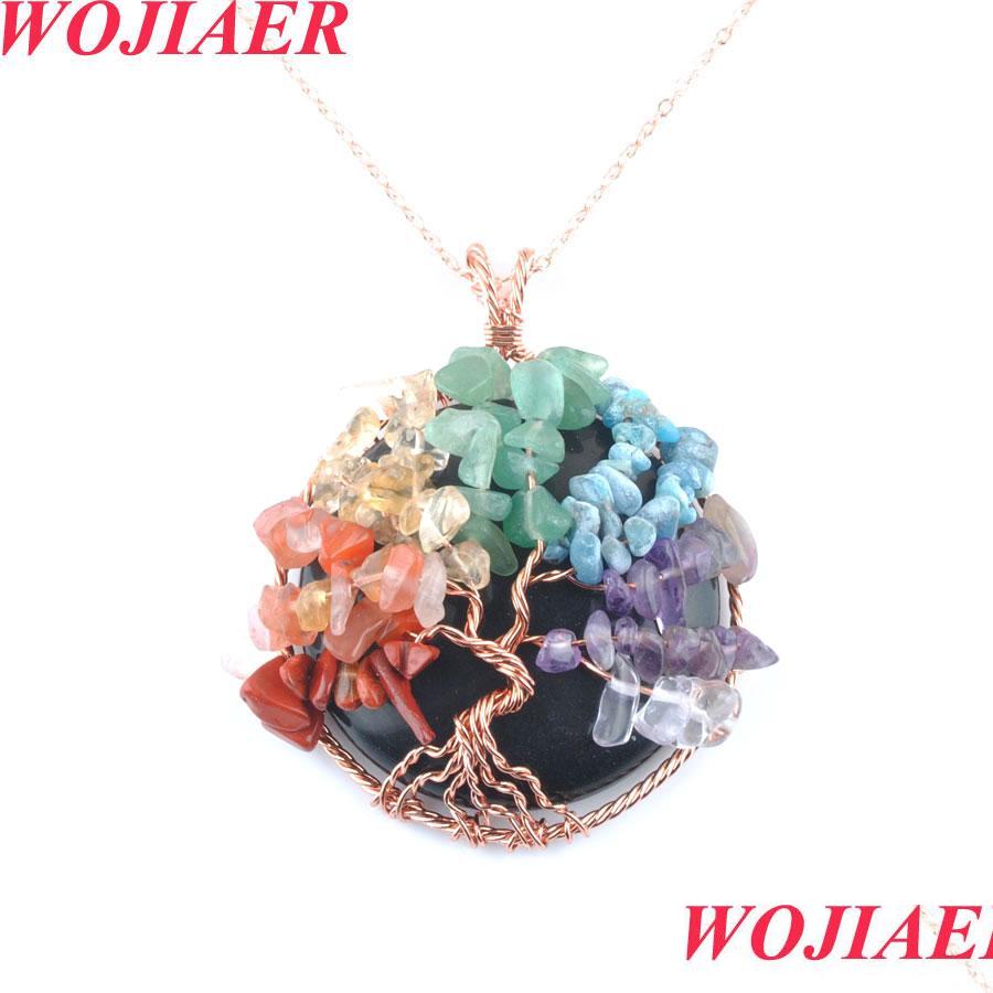 

Pendant Necklaces Natural Cabochon Stone Black Onyx Tree Of Life Pendant Rose Gold Wire Wrap 7 Chakra Chip Bead Women Neck Ffshop2001 Dhd6Z