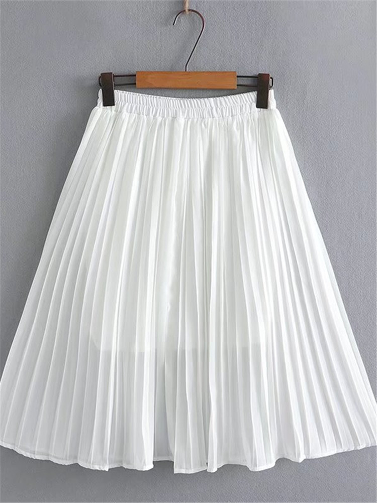 

Plus size Dresses Plus Size Women Clothing Skirt Elastic Waist Pleated Chiffon Skirt Summer Dress Have Substrate Inside BigSize Solid Color Skirt 221006, White