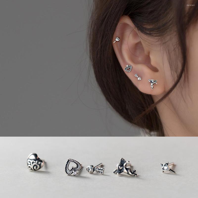 

Stud Earrings Genuine 925 Sterling Silver For Women Teen Girls Kids Small Tiny Heart Antique Thai Earings Korean Style