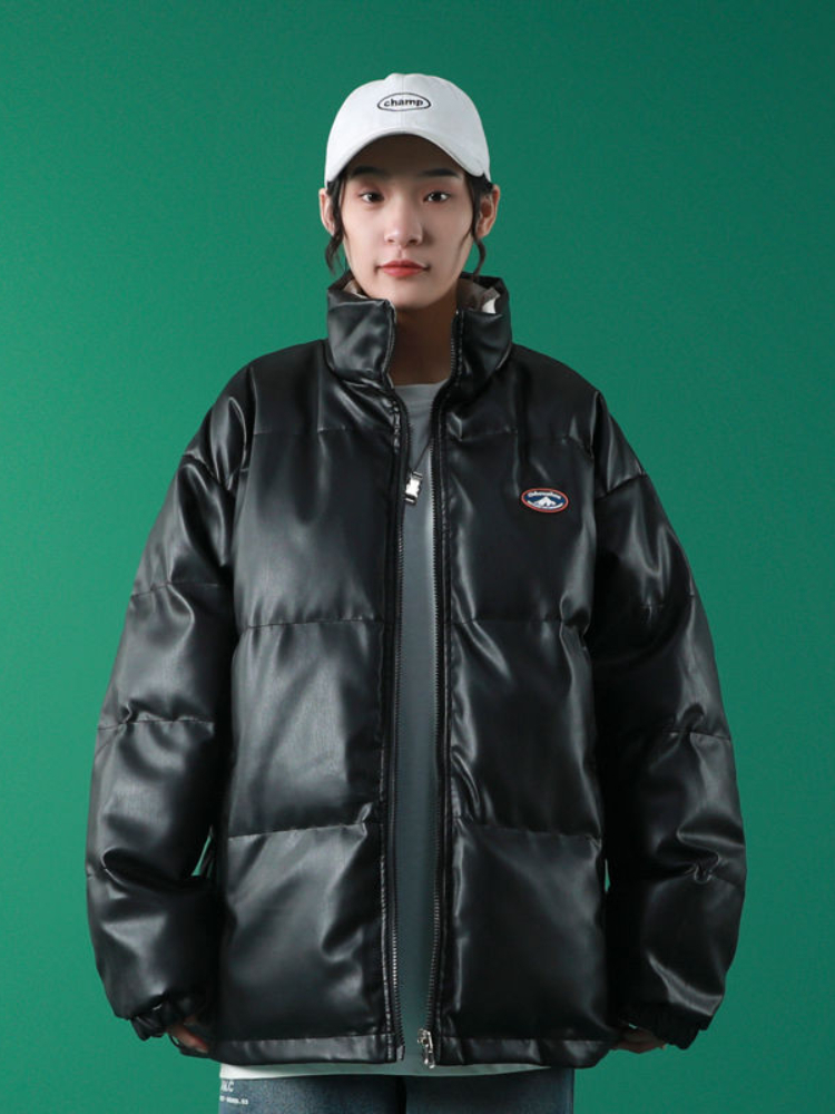 

Women's Down Parkas Twosided Padded Jacket Wome Winter Stand Collar Loose Thickened Puffer Jacket Female Streetwear PU Oversized Coat Korean Parkas 220930, Beige