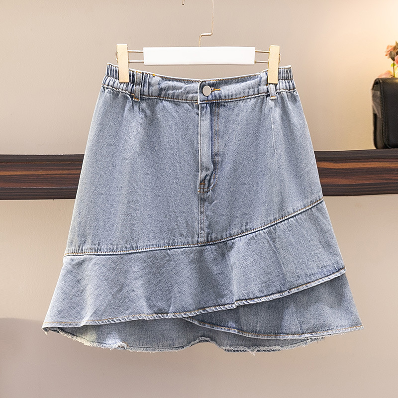 

Plus size Dresses 150Kg Plus Size Women's Summer Hip 152 Loose Irregular Denim Skirt Elastic Waist Temperament Skirt Blue 5XL 6XL 7XL 8XL 9XL 221006