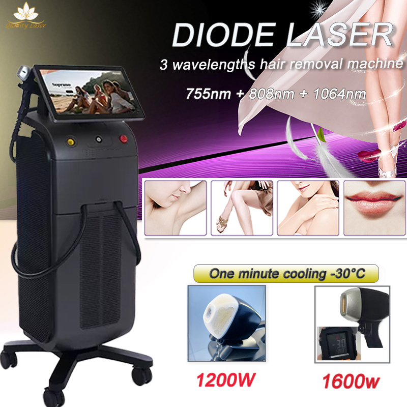 

Professional Diode Laser Hair Removal Ice Titanium Platinum Facial Painless Depilator 2 handles Triple Wavelength for Salon