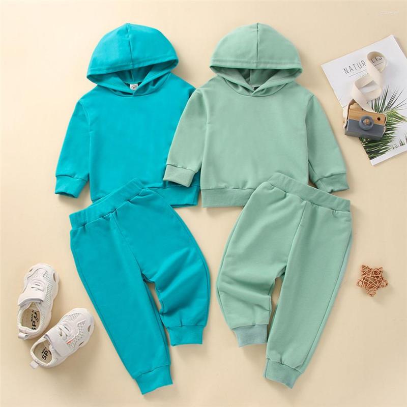 

Clothing Sets Children Baby Girls Boys Two Pieces Outfits Set Solid Color Hooded Long Sleeve Pullover Elastic Waist Pants 6M-4T, Green