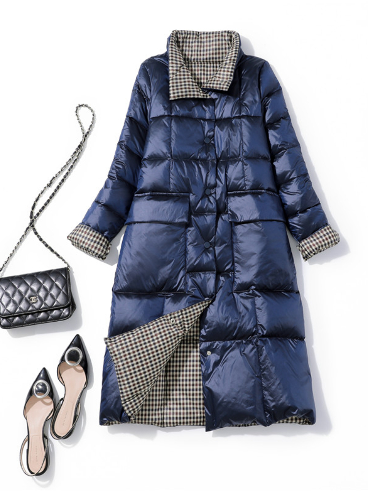 

Women' Down Parkas Winter Double Sided Down Jacket Women Turtleneck Warm Long Down Coat Woman Stand Collar Single Breasted White Duck Parkas 220930, Black