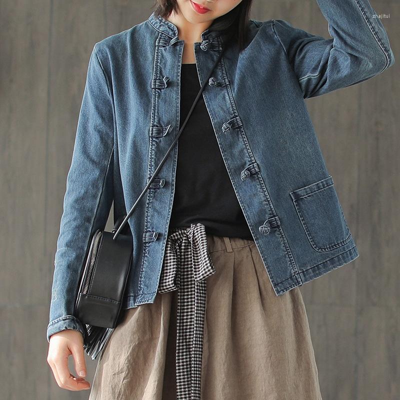 

Women's Jackets Women's Autumn Jacket For Woman Baggy Embroidery Mandarin Collar Cotton Vintage Coat Denim Retro Jean 2022 Women OS026