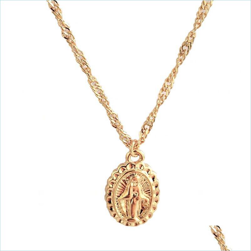 

Pendant Necklaces Religious Vintage Virgin Mary Pendant Necklace Alloy Round Catholic Medallion Prayer Jewelry Gift For M Carshop2006 Dhrqw