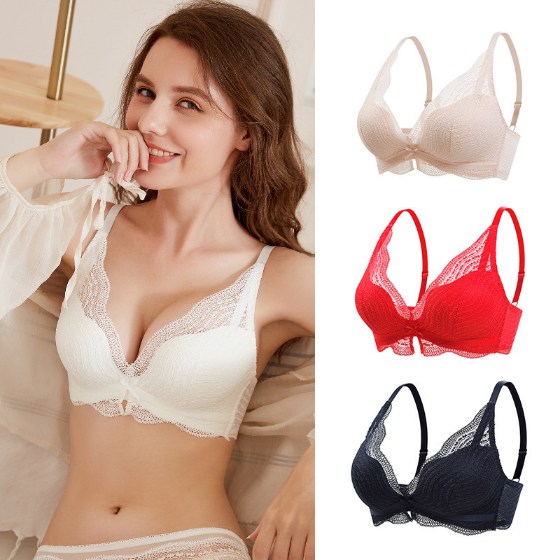 

Bras Sets Female Sexy Underwear Set Women AB Medium Thick Cup Wire Free Push up Exquisite Lace Lingerie Underpants Bra Brief 221006, White