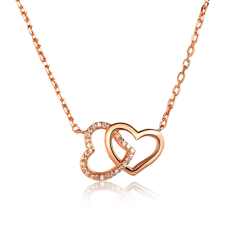 

925 Sterling Silver Heart Necklace Double Open Heart Pendant Necklaces Valentines Day Jewelry Gift