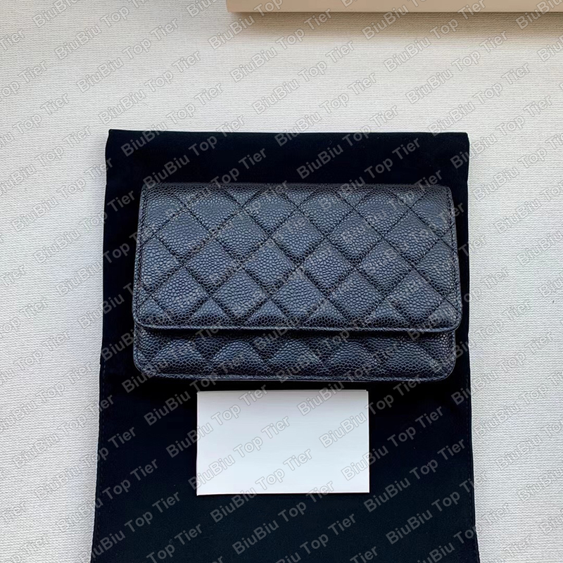 

Top 10A Tier Quality Brand Woc Plain Shoulder Bags Caviar Luxury Flap Handbag Women Designer Real Leather Crossbody Simple Small Square Wallet Chain Bag With Box, Black caviar