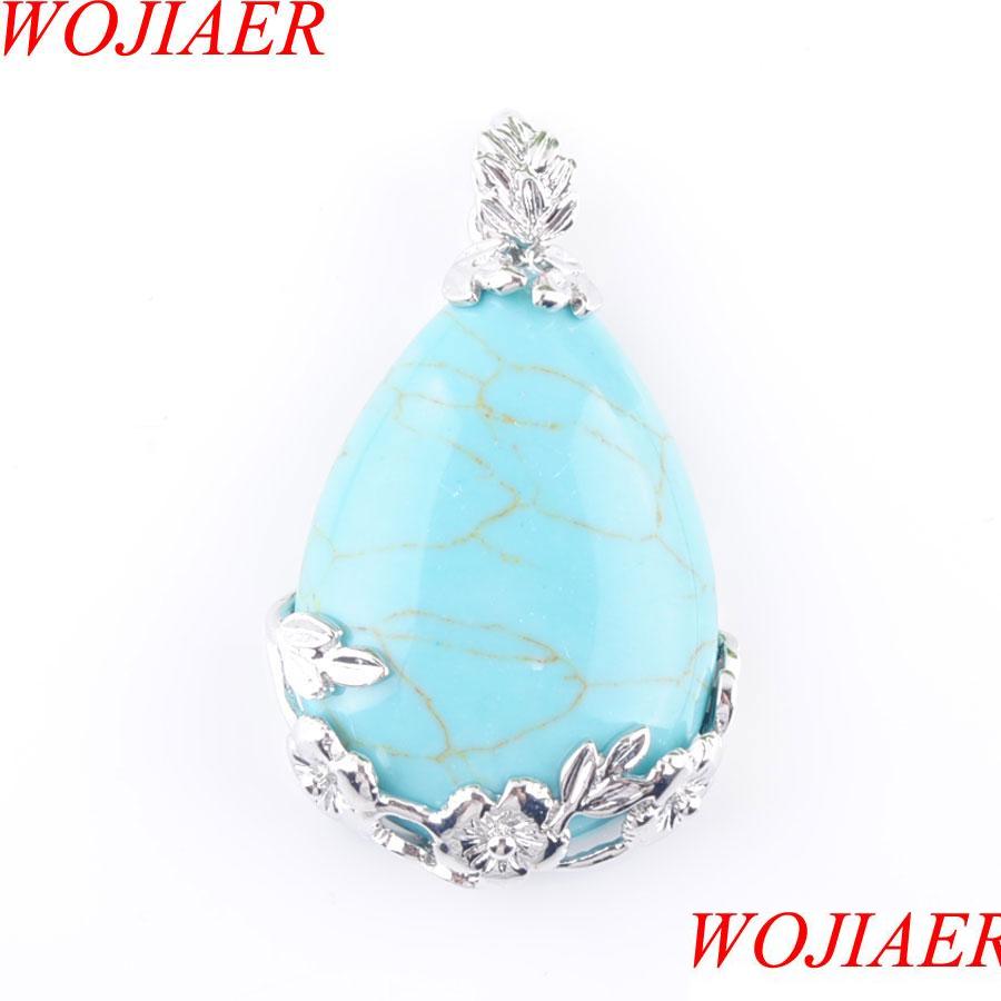 

Pendant Necklaces Tear Water Drop Love Natural Turquoise Gem Stone Pendant Necklace Reiki Bead Women Jewelry N3463 Delivery Lulubaby Dhsnr