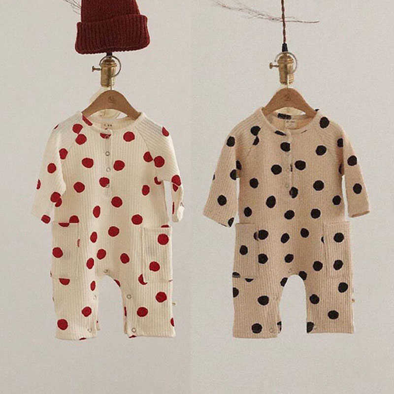 

Rompers Newborn Baby Boy Girl Knitted Romper Dot Print Jumpsuit Long Sleeves Solid Cotton Baby Girl Clothing Outfit J220922, 3564654red