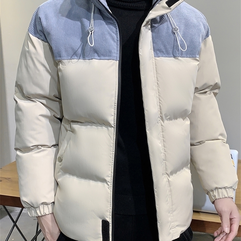 

Mens Down Parkas Mens Winter Parka Warm Jacket Corduroy Patchwork Stand Collar Thick Thermal Windbreaker Padded Coat Plus Size 8XL 2201006, Blue