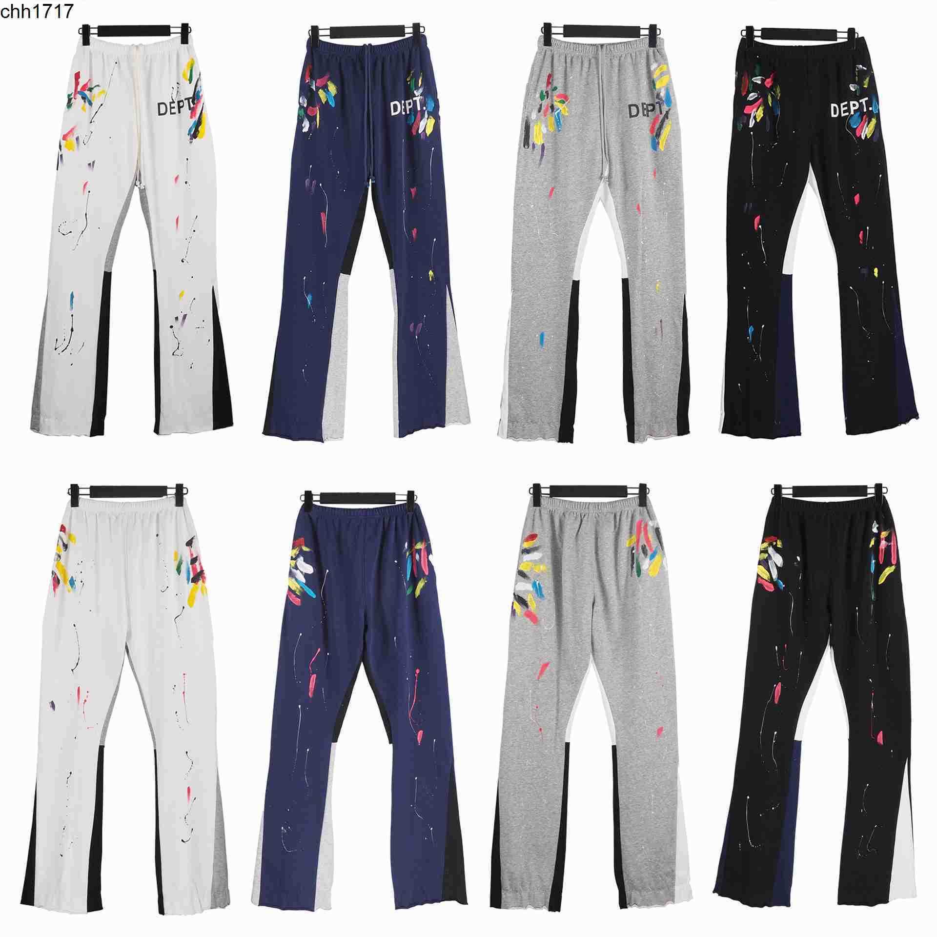 

Galleryes Pants hand-painted speckled patchwork drawstring for men and women high street guards loose slightly flared casual pants trend, White
