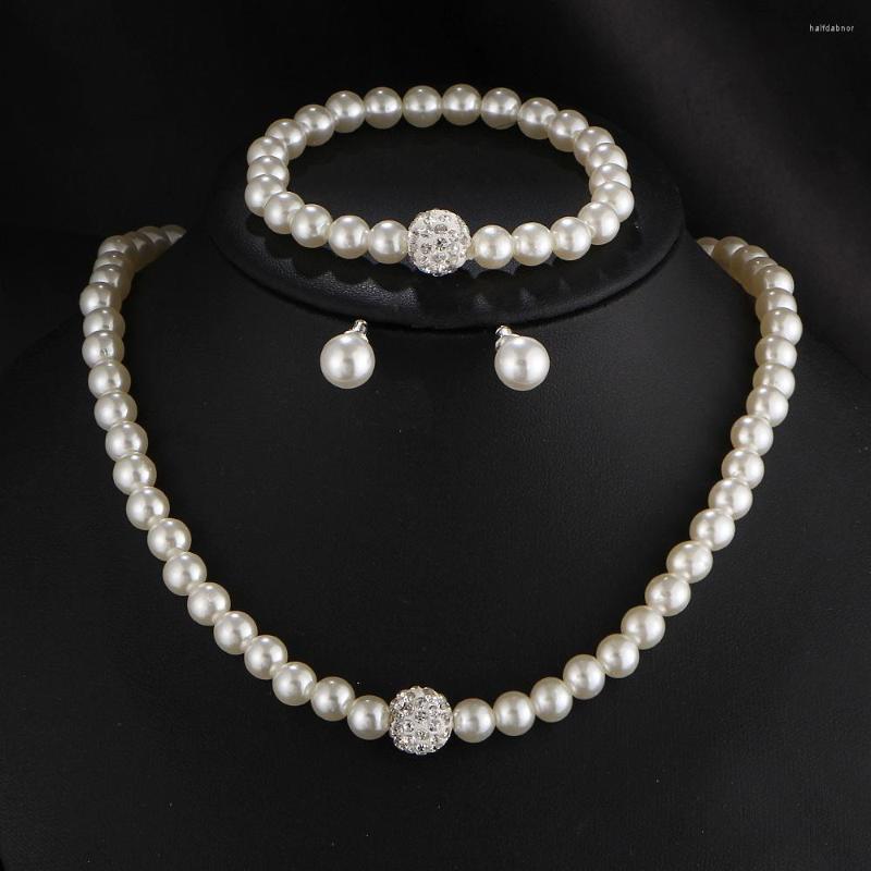 

Necklace Earrings Set Fashion Costume Imitation Pearl Bracelet Classic Bridal Wedding Parure Bijoux Femme Mariage, Picture shown