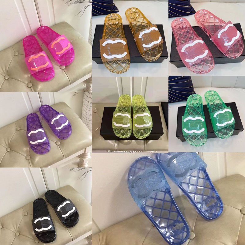 

2022 Designer luxury crystal Transparent pure color slippers classic women Slides beach sandal Flat Flip Flops Slide Ladies Sandals sexy Sandals Shoe Large sizes 46
