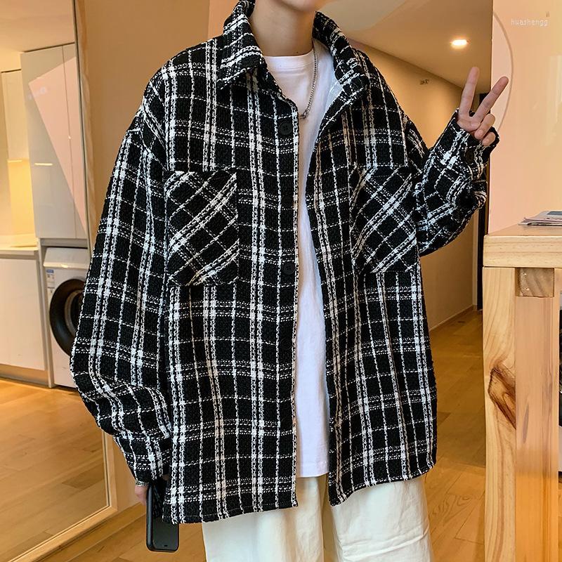

Men's Jackets Men's Men's Long Sleeve Shirt 2022 Spring Autumn Vintage Plaid Jacket Y2k Clothes Men Harajuku Casual Bomber Coats, White
