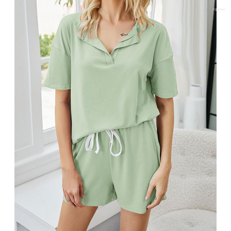 

Women' Tracksuits Solid Color Two-Piece Casual Women' Short Sets Loose V-Neck Short-Sleeved Top Shorts Female Suits 2022 Outfit, Black