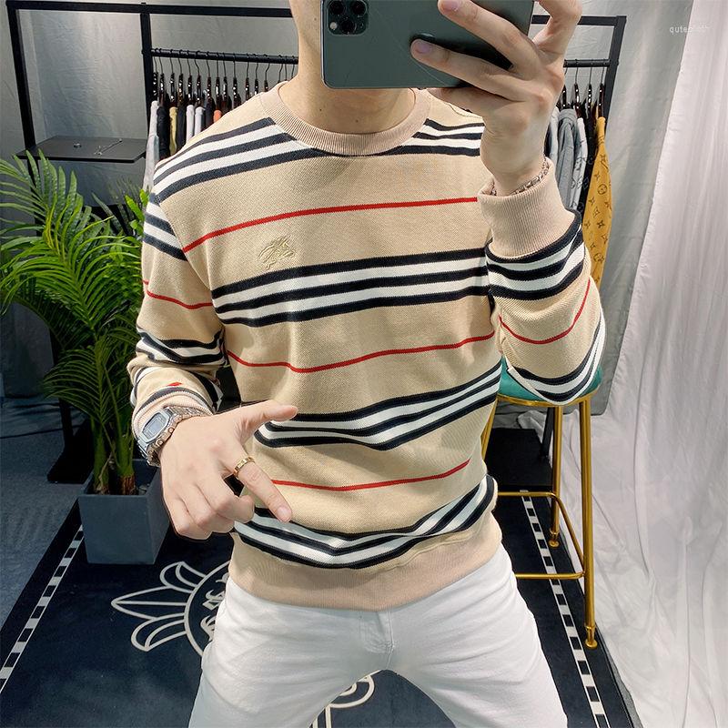 

Men's Hoodies Sweater Men's Autumn 2022 High-end Striped Embroidery Round Neck Long-sleeved European Goods Clothing, Black