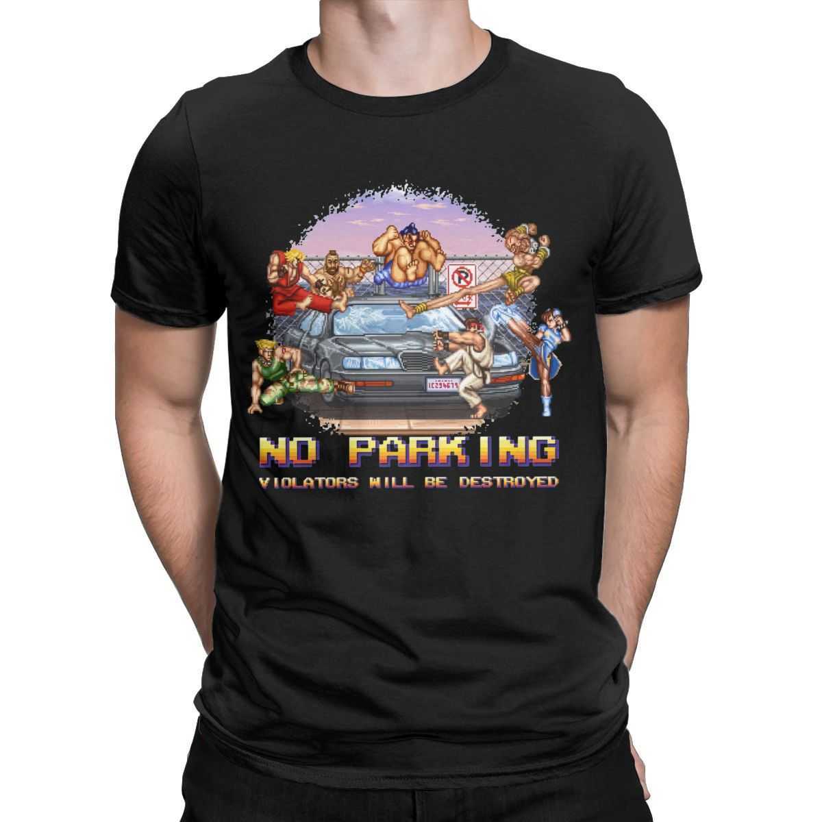 

Men's T-Shirts Casual Street Fighter No Parking Violators will be Destroyed Round Collar Cotton T Shirt for men Short Sleeve Plus Size Tops T221006, White
