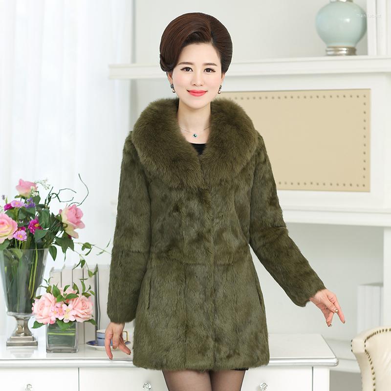

Women's Fur High Quality Whole Skin Natural Jackets With Real Collar 2022 Autumn Winter Medium Long Coats Outerwear, Beige