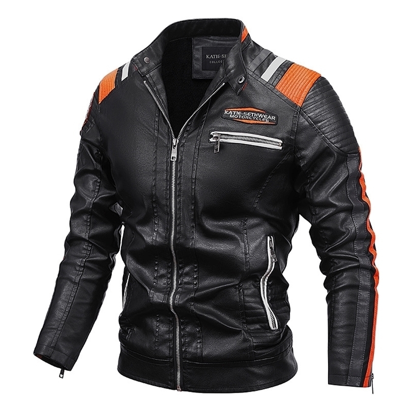 

Mens Jackets European and American autumn and winter jacket mens PU coat motorcycle coat plush leather coat 221006, Black