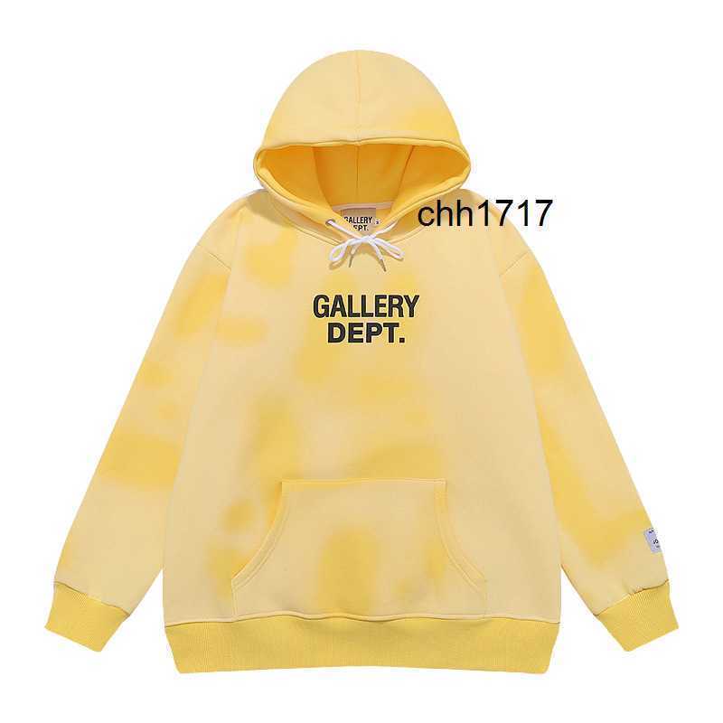 

Galleryes dept letter tie dyed print Hoodie ins men's and women's high street loose Pullover, Yellow