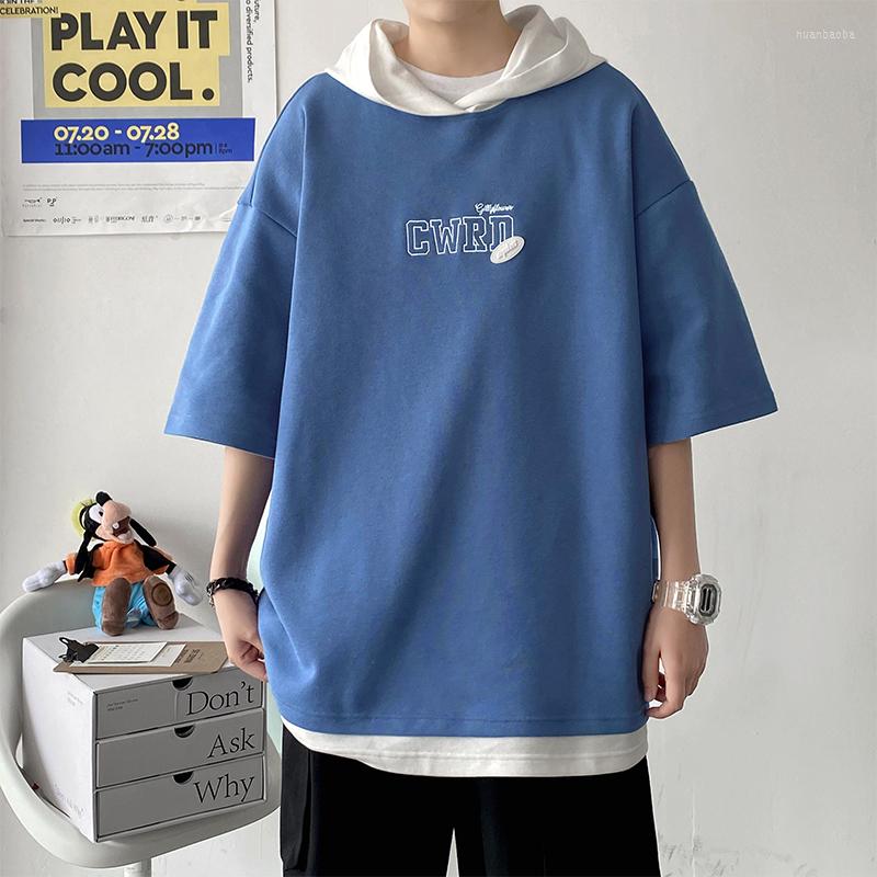 

Men's Hoodies 2022 Hong Kong Style Mixed Color Fake Two Pieces Embroidery Outdoor Daily Half-length Sports T-shirts, Zdl3206-white