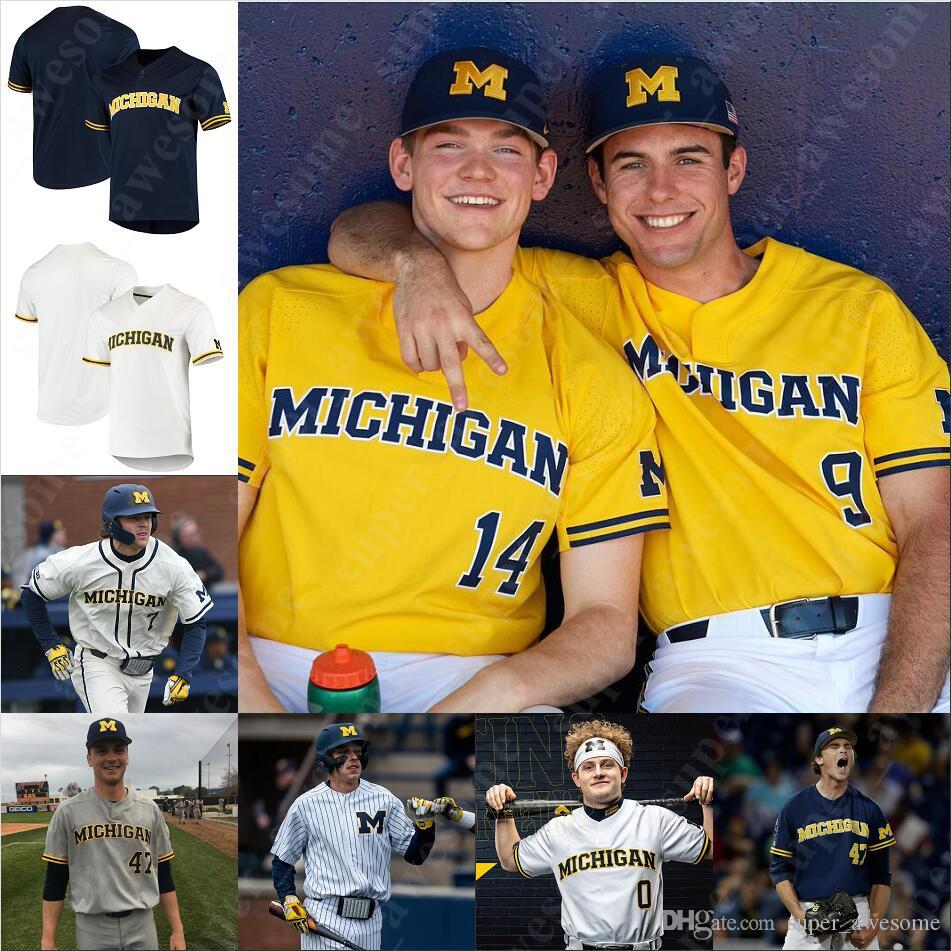 

College wear Michigan Baseball Jersey 42 Nwogu Jack Blomgren Clark Elliott Dominic Clementi Riley Bertram Joe Donovan Danny Zimmerman Ted Bu, Yellow