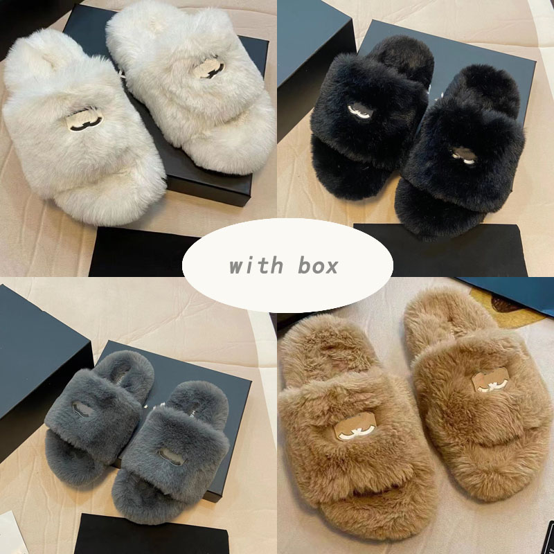 

Designer Women Bedroom Home rabbitfur Slides slippers Classic Luxury Fure Fluffy Furry Warm Sandals Autumn Winter solid color Slides cotton Flat slipper men shoes