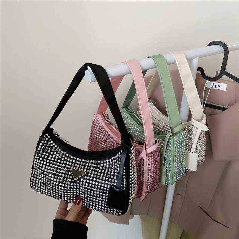 

Brand Designer Bling Diamond Shoulder Bags for Women Lady PU Leather Small Underarm Bag Fashion Zipper Female Evening Bag X220331