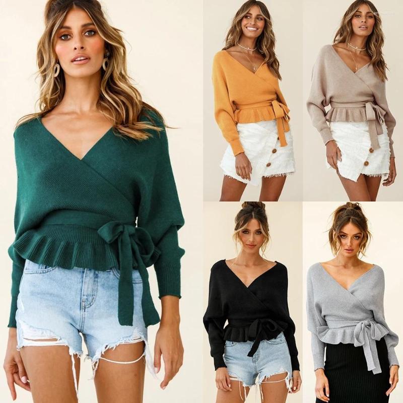 

Women' Sweaters 2022 Fashion Casual Women Short Sexy V-neck Knitted Top Long-Sleeved Solid Color Oversize Loose Sweater Jacket, Yellow