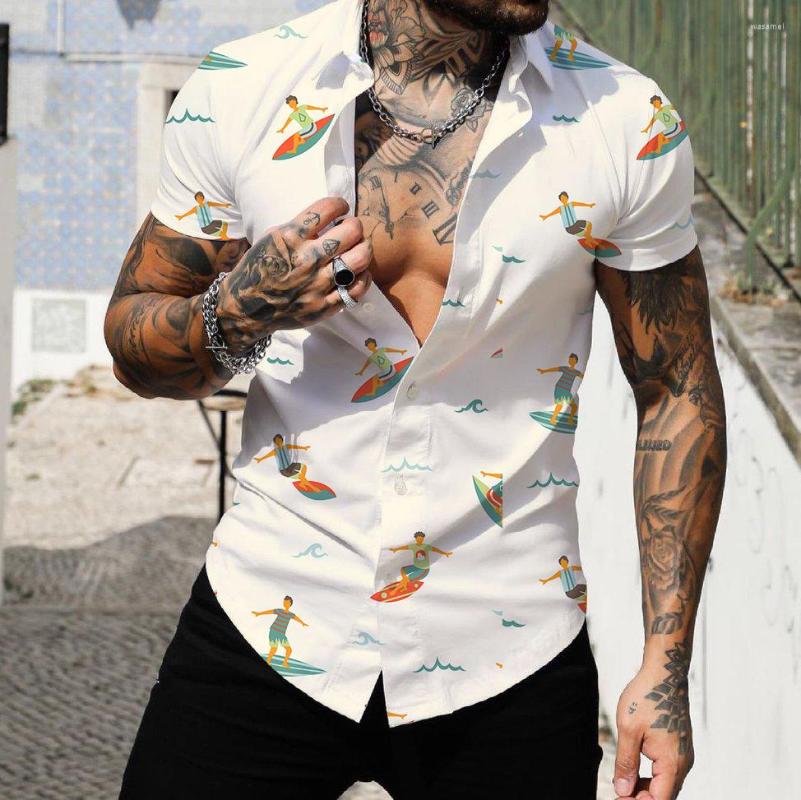 

Men's Casual Shirts 2022 Fashion Men's Hawaiian Shirt Short Sleeve Streetwear 3d Print Striped Patchwork Male Clothes Beach Lapel Tops, Cszh-20220813-323