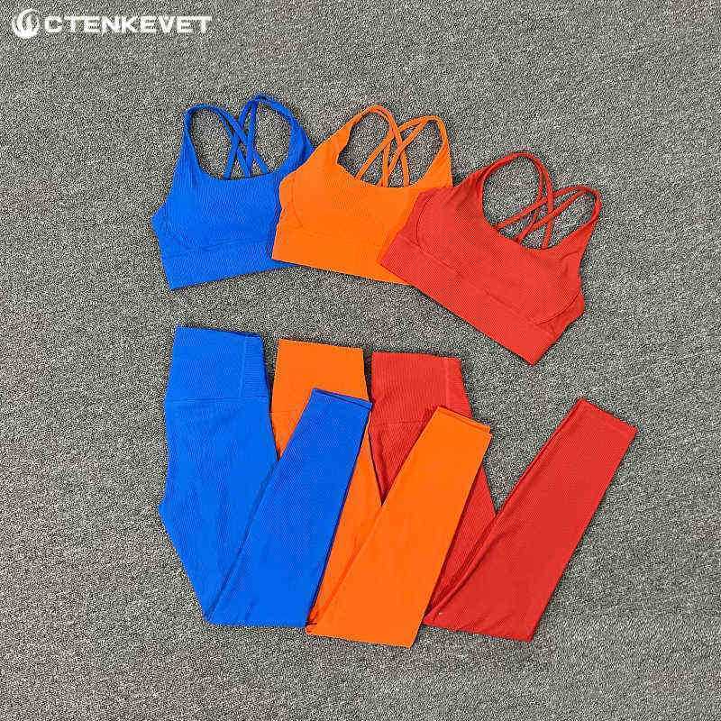 

Ribbed 2 Piece Sports Bra Seamless Yoga Suit Gym Fitness Yoga Wear Women Running Sports Leggings Training Set Hip Lift Pants 220609