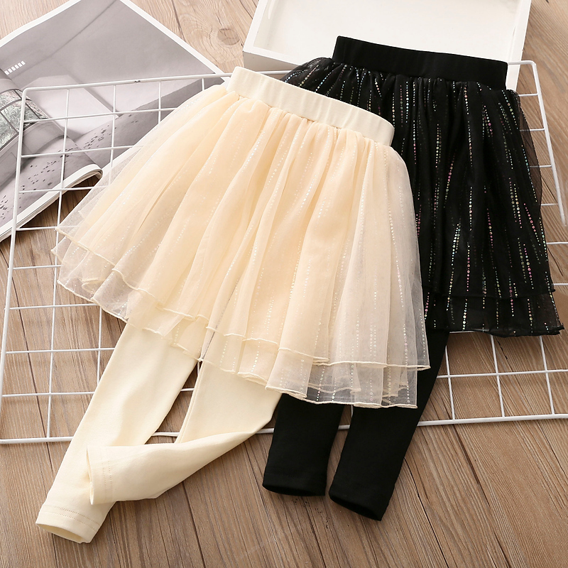 

Leggings Tights Spring Autumn 2 3 4 5 6 7 8 9 10 Years Children Culotte Glitter Mesh Tutu Slim With Skirt For Baby Kids Girls 221006, Black
