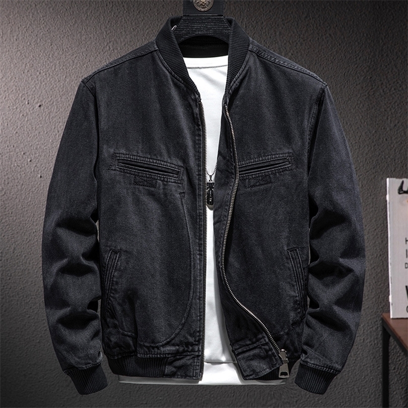 

Mens Jackets Autumn Stand Collar Zipper Denim Men Casual British Slim Black Motorcycle Male Baseball Cowboy Coat 220930, Black gray