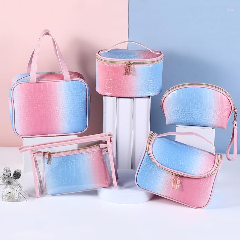 

Cosmetic Bags Women's Cosmetics Necessaire Bag Carry-ons Female Makeup Organizer Travel Toiletry Gradient Color Zipper Handbags, Style 5