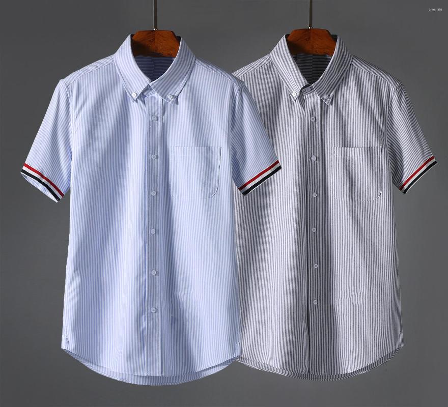 

Men' Casual Shirts 2022 Summer Men Shirt Cotton Oxford Striped Blouse Turn Down Collar Korean Design Women, Blue