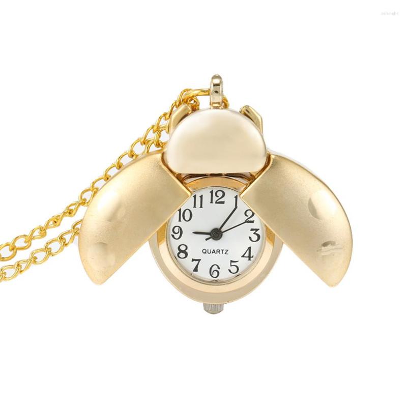 

Pocket Watches Retro Gold Cute Beetle Quartz Watch Mechanical Pendant Necklace Chain Clock Gifts ENDQ, As shown