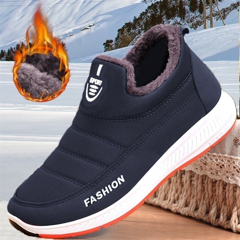 

Boots Winter Men Warm Fur Snow Slip on Casuals Sneakers Shoes NonSlip Ankel Male Soft Bottom Couple shoes 220930, Black