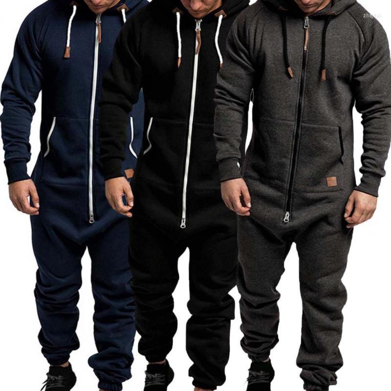 

Men's Tracksuits Men's Winter Clothing Plus Fleece Men Pure Color Zipper Jumpsuit Simple Hoodie Placket For Jogging, Black
