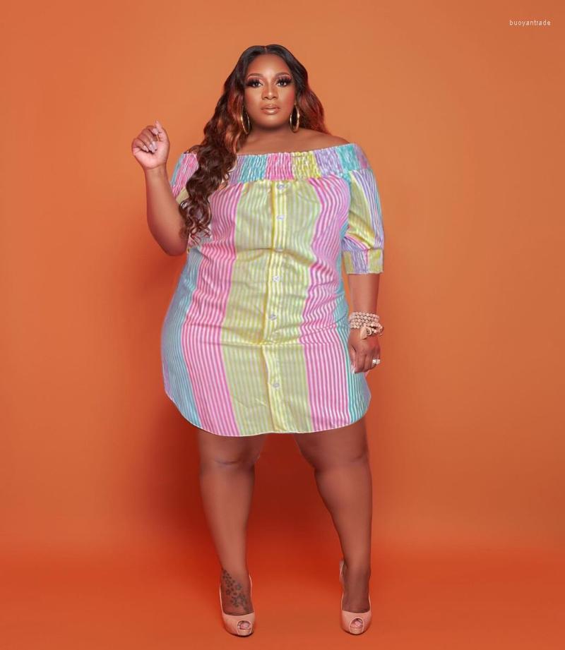 

Plus Size Dresses Women's Dress Stripe Printing Short Sleeve Sexy One Neck Fashion Loose Irregular Color Mini DressPlus, Pink green