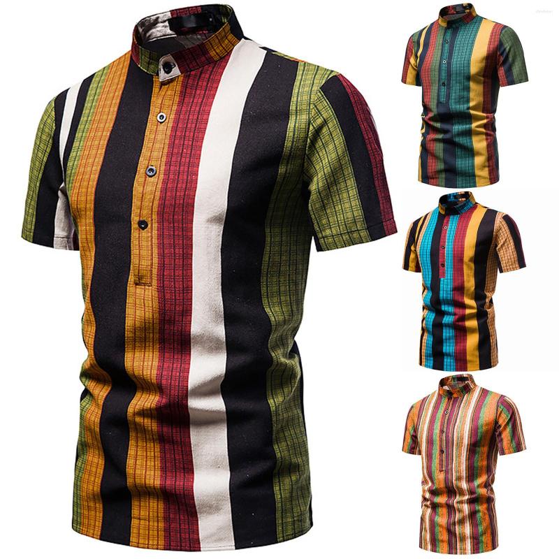 

Men' Polos Top Brand 2022 Fashion Mens Stand Collar Polo Shirts Homme Colorful Stripe Flag High Quality Male Clothing
