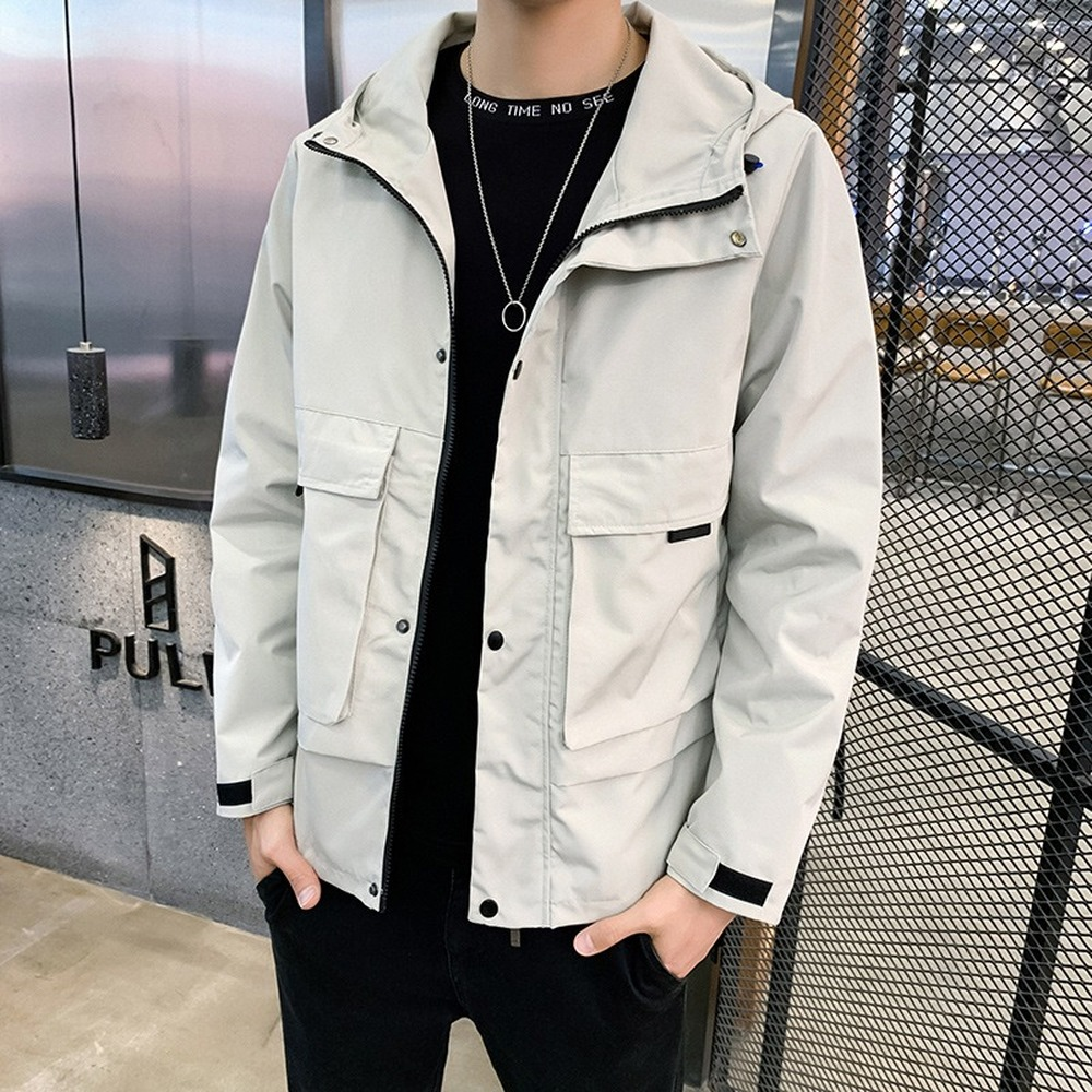 

Harajuku Jacket With Hood Spring and Autumn Men Street Casual Coat Windbreaker Jacket Lightweight Clothing Cool, Black