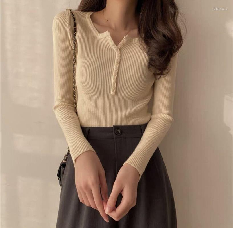 

Women's Sweaters Stretch Knitted Pullovers Sweater Winter Long Sleeve Slim Crop Top Streetwear Buttons Warm Knitwear Jumper 2022 Harajuku, Gray