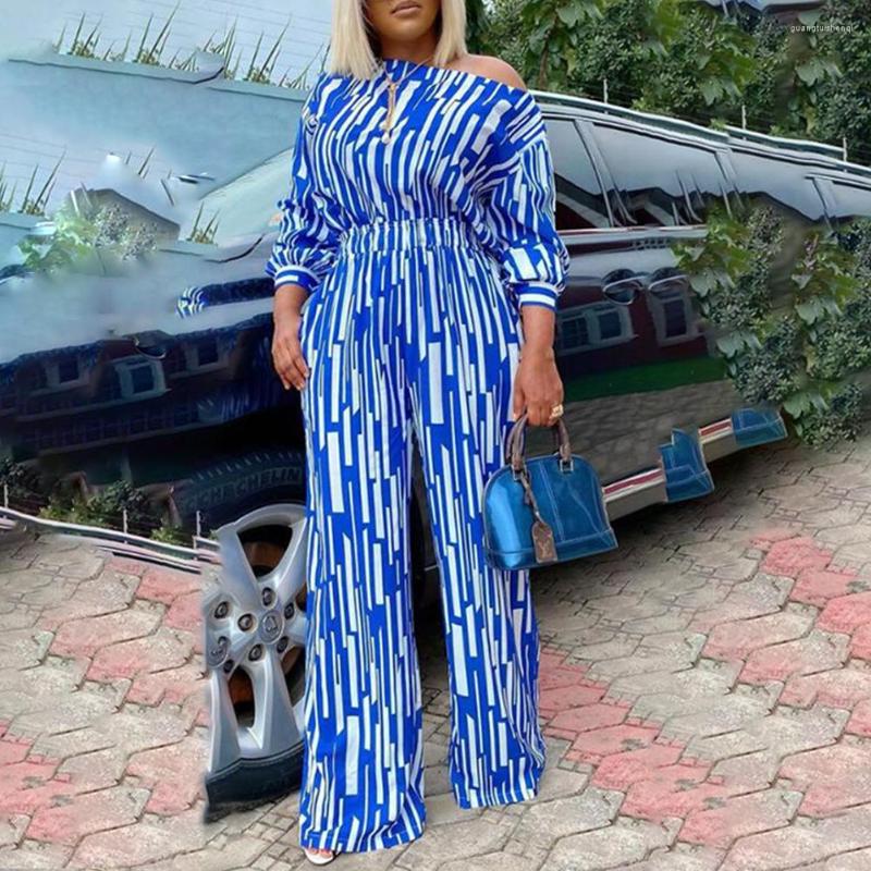 

Pants Plus Size Fashion Women Casual Elegant High Waist Wide Leg Top Suit Long-Sleeves One Shoulder Loose Playsuit L -4XL