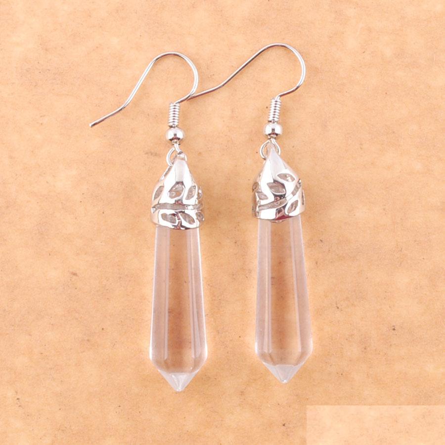 

Dangle Chandelier Natural White Quartz Gemstone Dangle Earrings Hexagonal Pointed Reiki Chakra Beads For Women Jewelry R307 Bdehome Dhhm3
