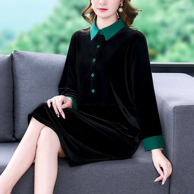 

Casual Dresses 2022 Women Black Velvet Thick Warm Midi Dress Autumn Winter Korean Vintage Elegant Bodycon Office Lady