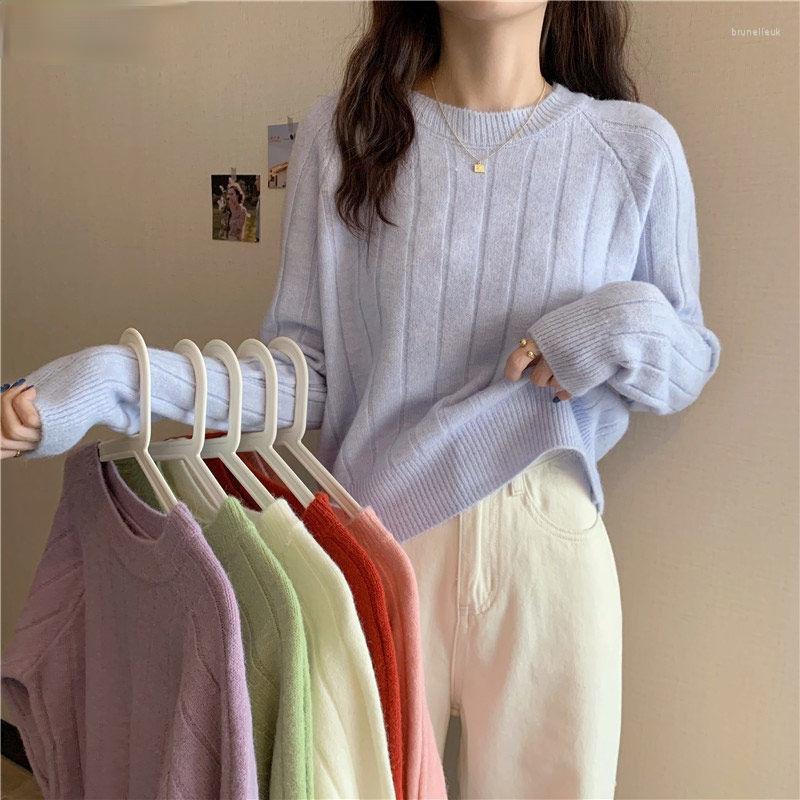 

Women' Sweaters Pullover Women Sweater O-neck Loose Simple Soft Solid All-match Comfortable Knitted Trendy Ribbed Clothing Korean Style, Green